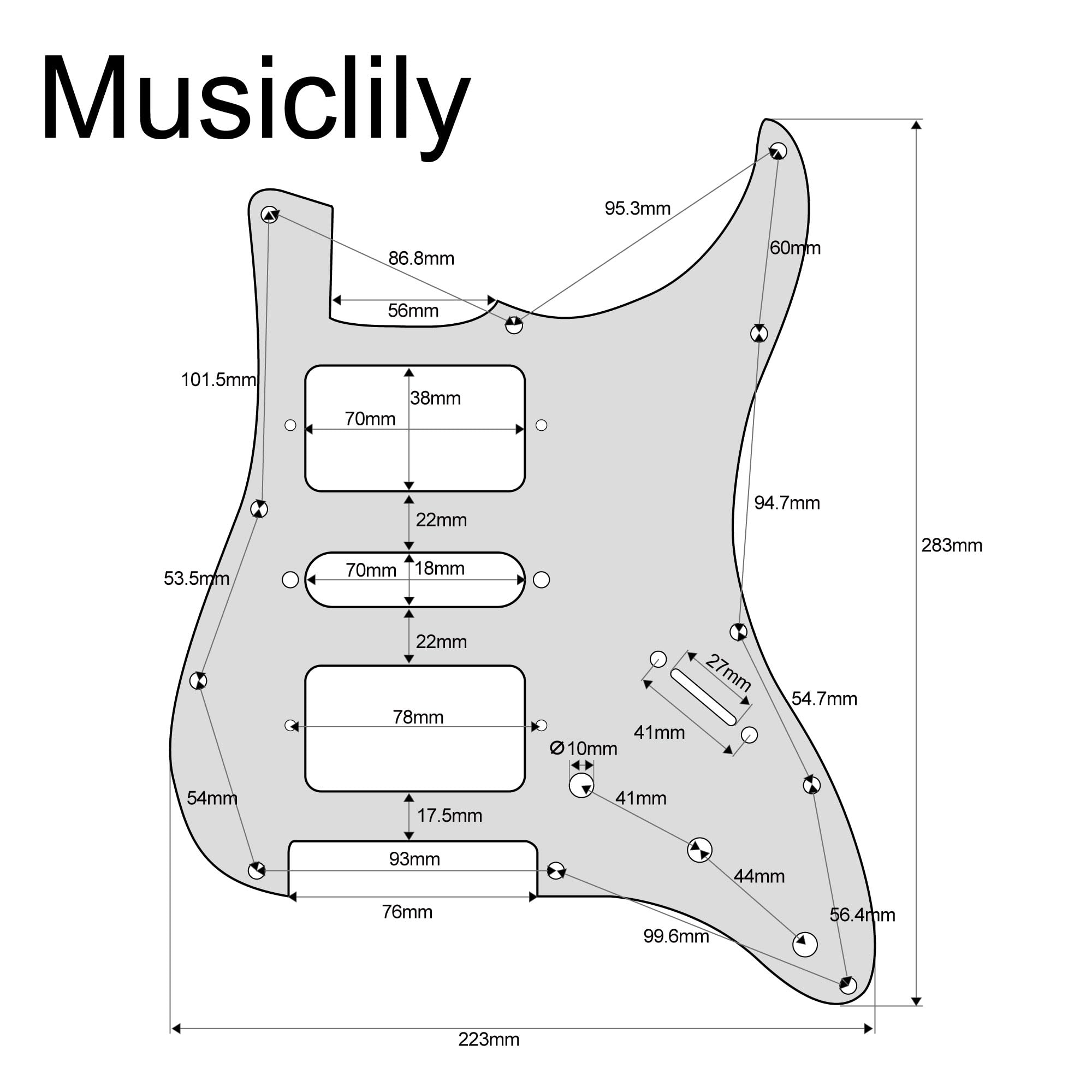 Musiclily Pro 11 Hole HSH Guitar Strat Pickguard for Fender American/Mexican Standard Stratocaster Modern Style, 4Ply Parchment
